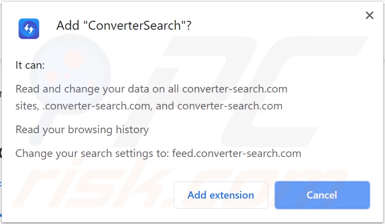 ConverterSearch browser hijacker asking for permissions