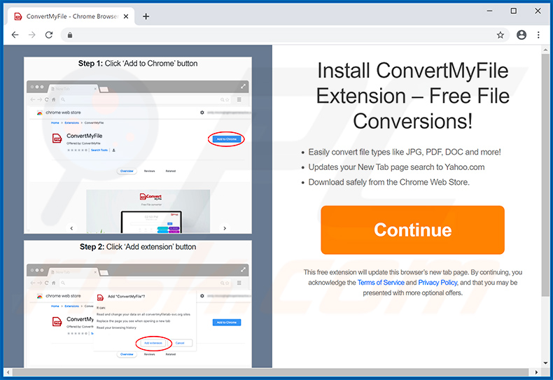 Website promoting ConvertMyFile browser hijacker