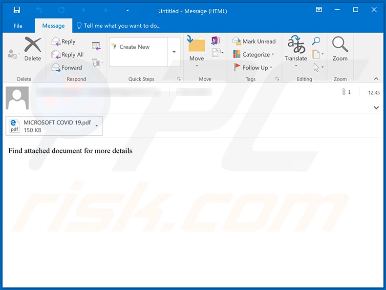 Coronavirus-themed spam email which distributes a phishing document
