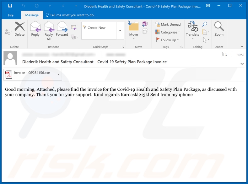 Covid-19 Health and Safety Plan malware-spreading email spam campaign