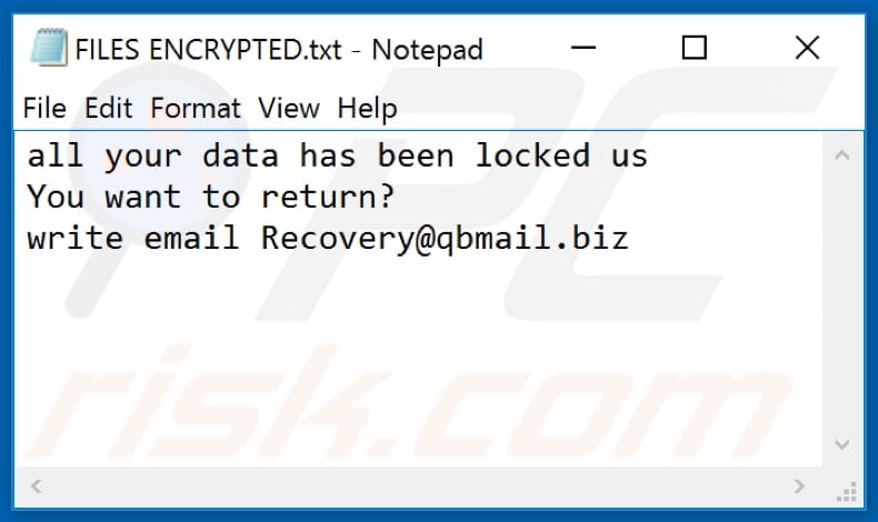 Credo ransomware text file (FILES ENCRYPTED.txt)
