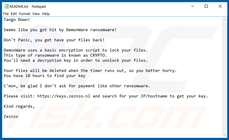DemonWare ransomware text file (README.txt)