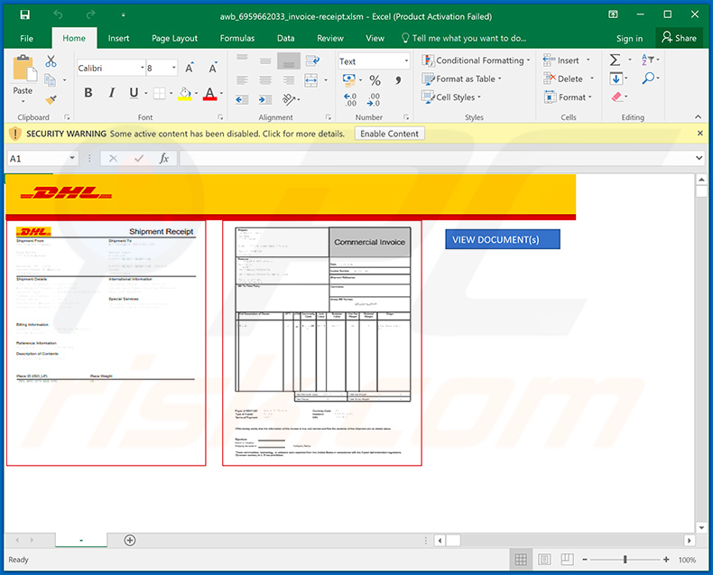 Malicious Excel document used to inject Dridex malware into the system