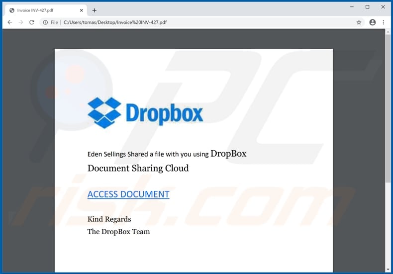 dropbox email scam pdf document leading to dropbox