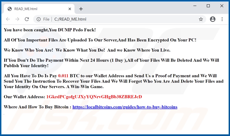 Enced ransomware ransom-demanding message (READ_ME.html)