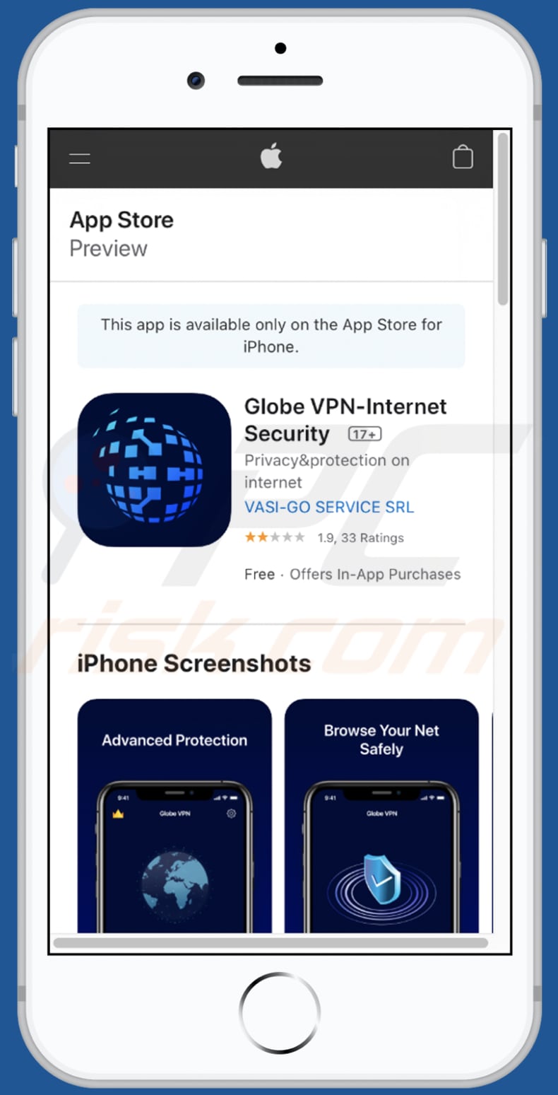 extrasafe.xyz pop-up scam app promoted via first variant