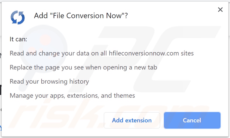 File Conversion Now browser hijacker asking for permissions