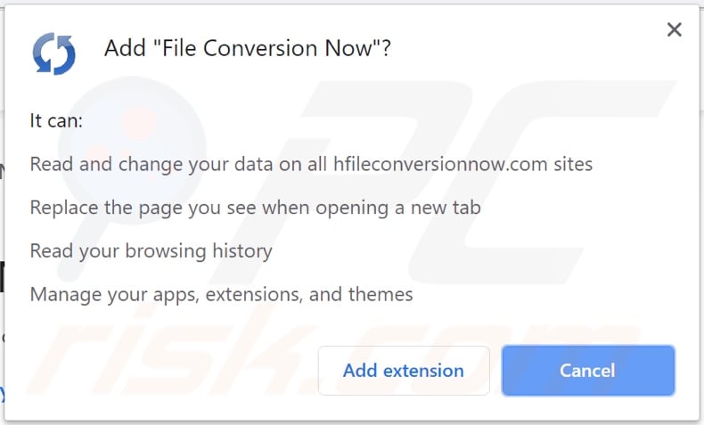 File Conversion Now browser hijacker asking for permissions