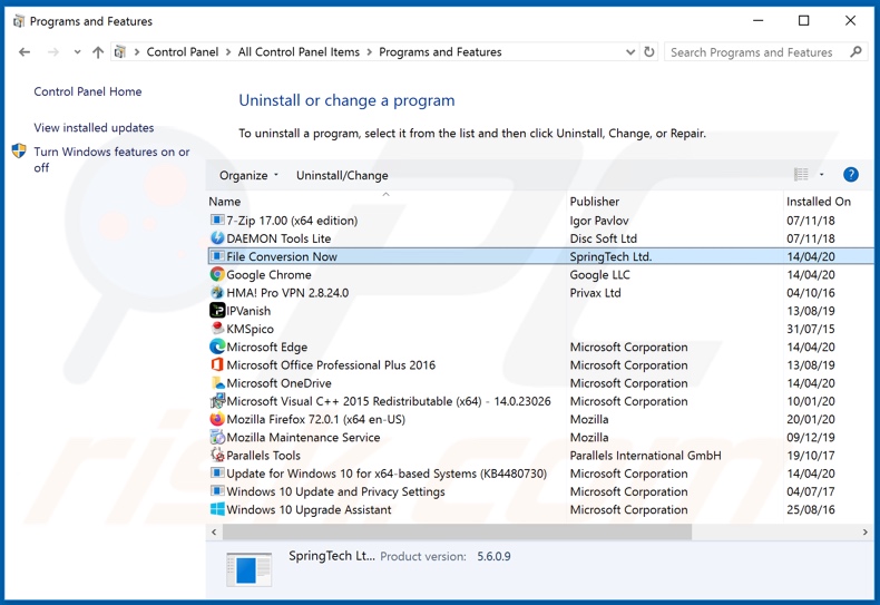 hfileconversionnow.com browser hijacker uninstall via Control Panel