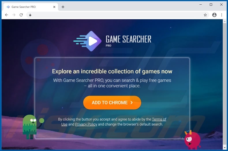Website used to promote Game Searcher PRO browser hijacker