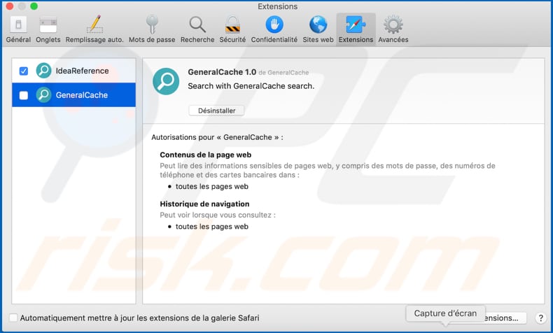 generalcache adware safari extension