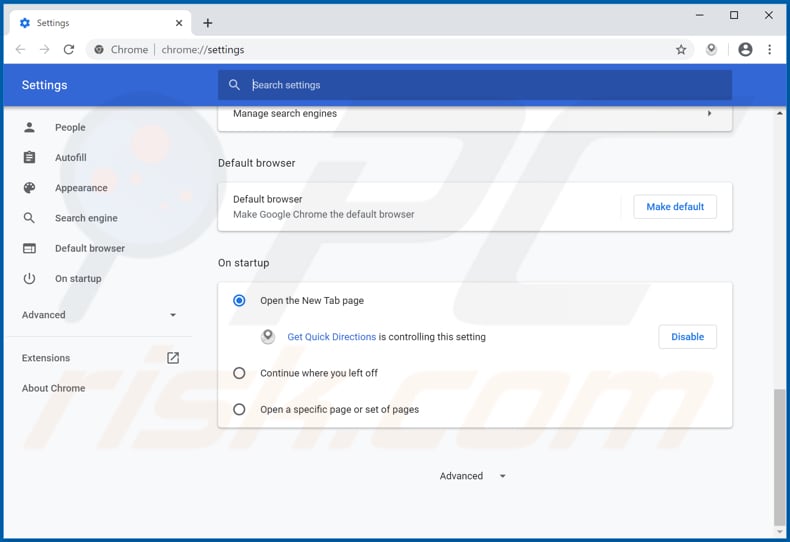 Removing getquickdirections.com from Google Chrome homepage