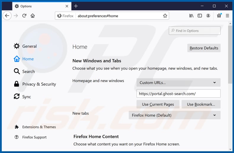 Removing ghost-search.com from Mozilla Firefox homepage