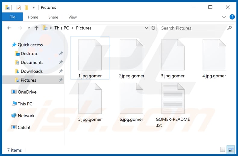 Files encrypted by Gomer ransomware (.gomer extension)