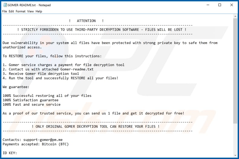 Gomer decrypt instructions (GOMER-README.txt)