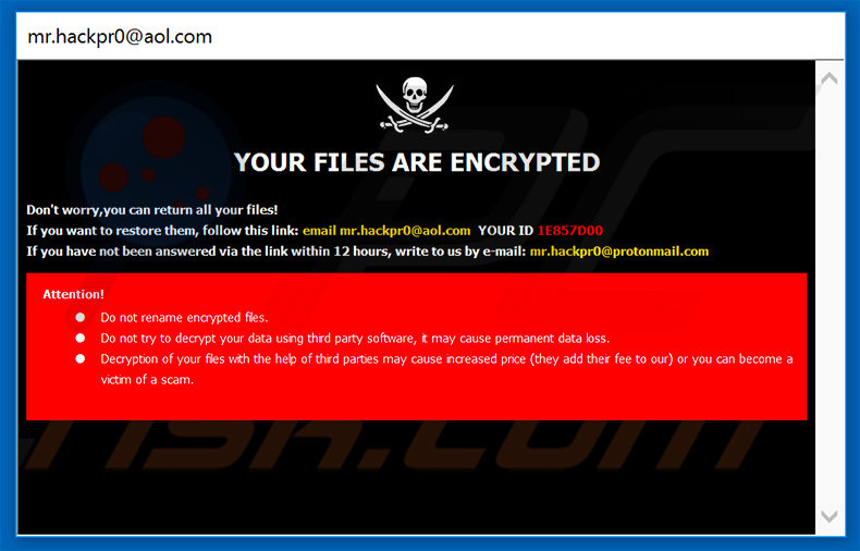 Pop-up window displayed by .hack (Dharma) ransomware
