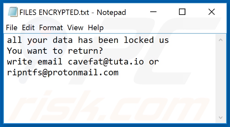 HCK ransomware text file (FILES ENCRYPTED.txt)