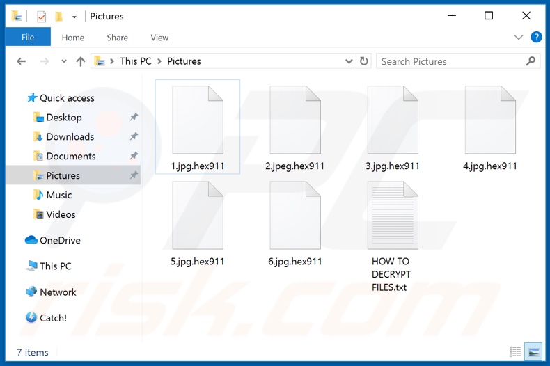 Files encrypted by Hex911 ransomware (.hex911 extension)