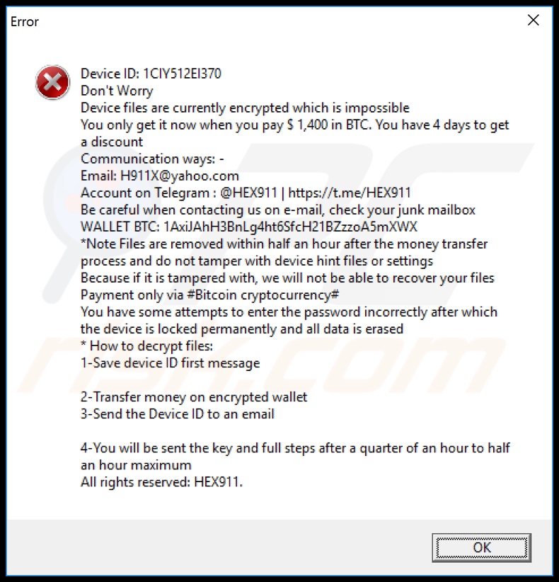 Hex911 decrypt instructions (pop-up)