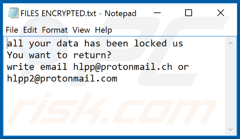 Hlpp ransomware text file (FILES ENCRYPTED.txt)