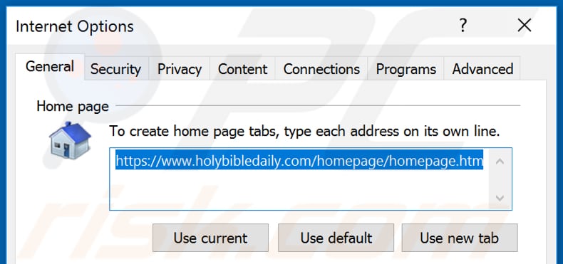 Removing holybibledaily.com from Internet Explorer homepage