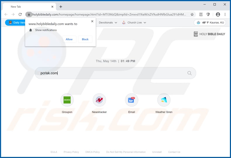 holybibledaily.com browser hijacker