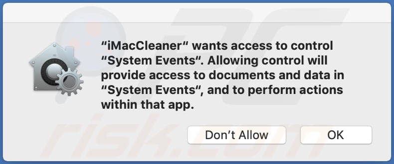 imaccleaner unwanted asks for a permission to access systemevents