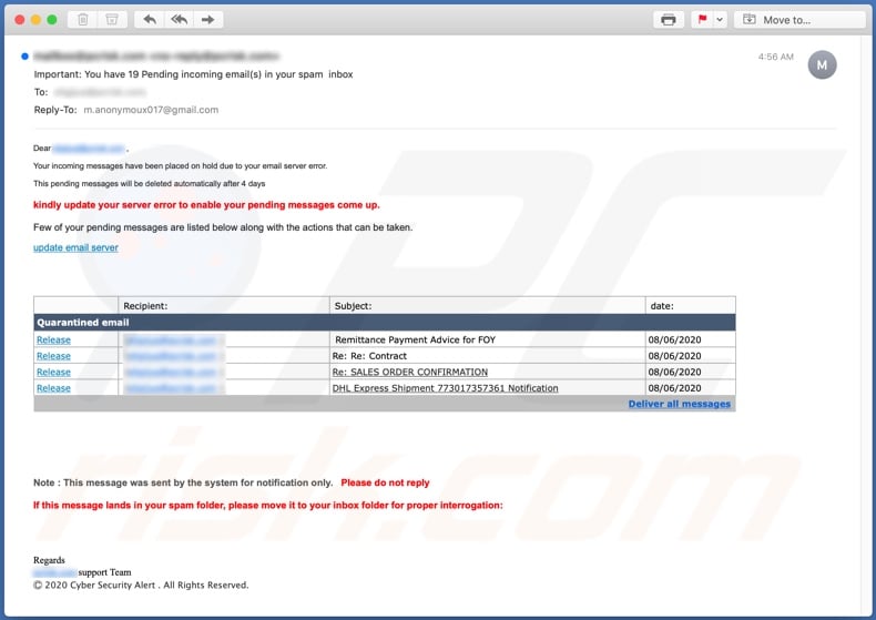 Important: You have 19 Pending incoming email(s) spam campaign