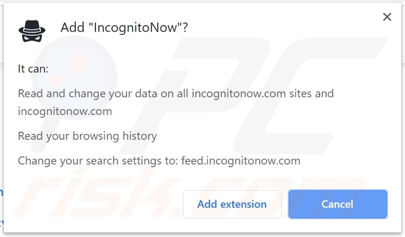 IncognitoNow browser hijacker asking for permissions