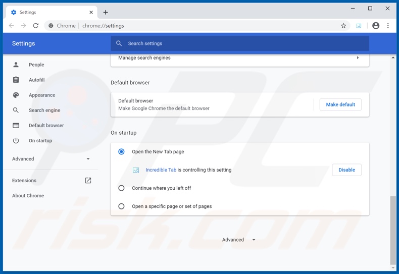 Removing incredibletab.com from Google Chrome homepage