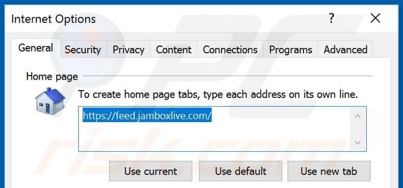 Removing feed.jamboxlive.com from Internet Explorer homepage