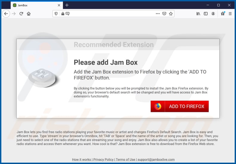 jam box search browser hijackee promoter firefox