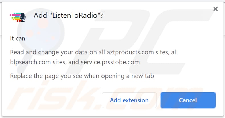 listentoradio browser hijacker wants to be installed on chrome