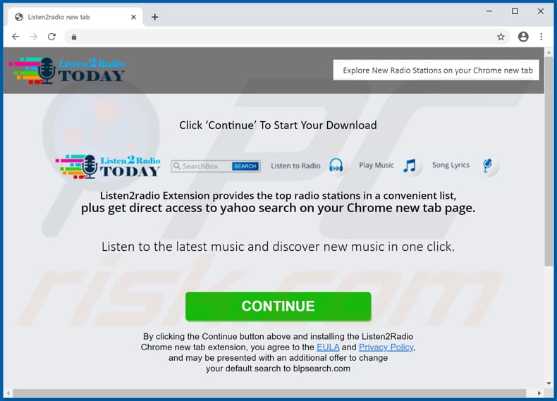 Website used to promote ListenToRadio browser hijacker
