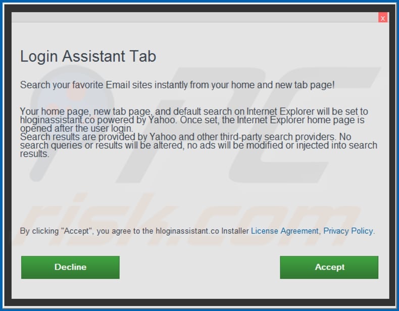 Official Login Assistant browser hijacker installation setup