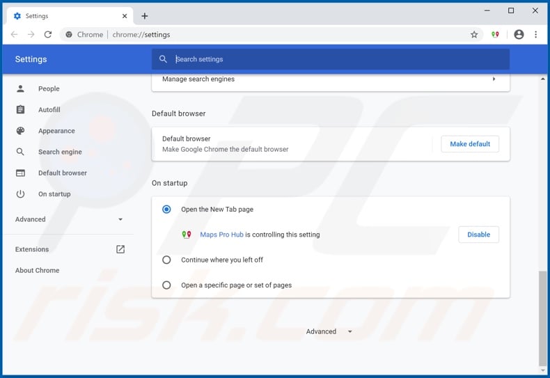 Removing hmapsprohub.com from Google Chrome homepage