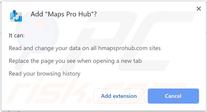 Maps Pro Hub browser hijacker asking for permissions