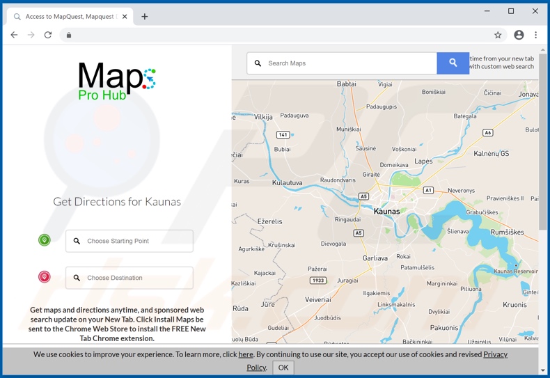 Website used to promote Maps Pro Hub browser hijacker