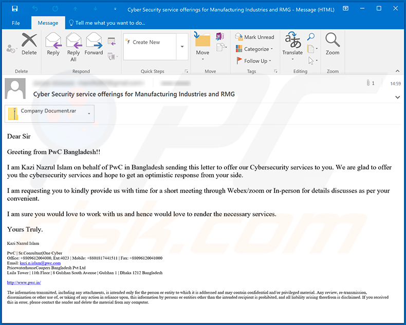Spam email spreading MassLogger virus