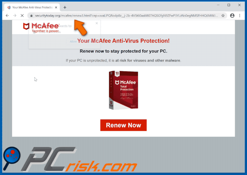 McAfee scam displayed by securitytoday.org website