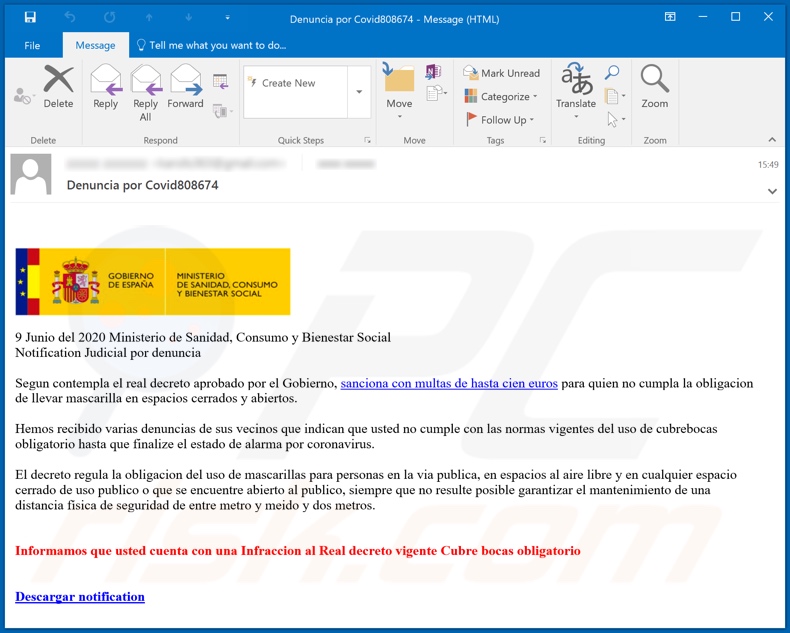 Mekotio trojan spreading scam email