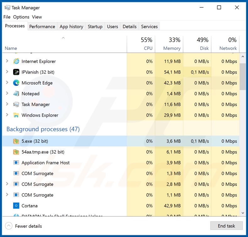 Moba ransomware process on task manager (5.exe)