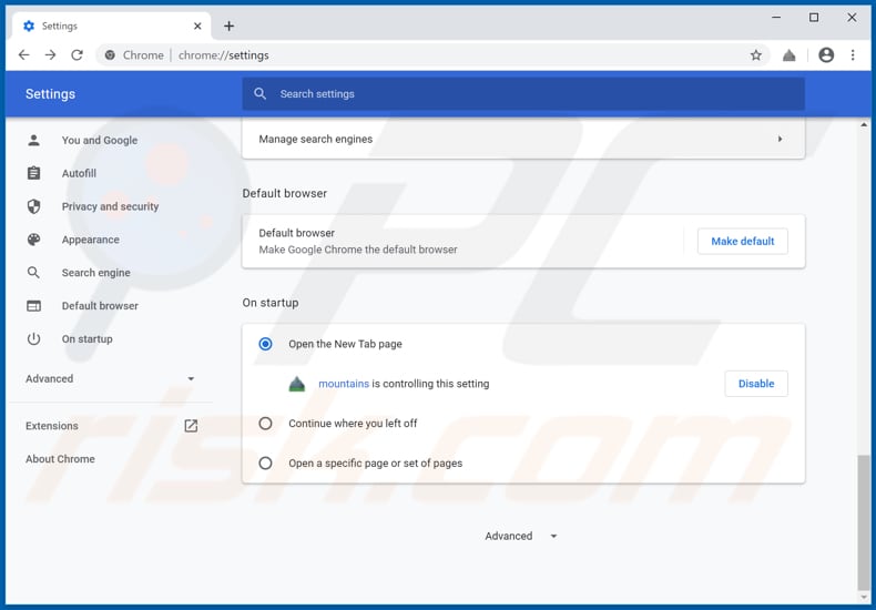 Removing mountainsext.store from Google Chrome homepage