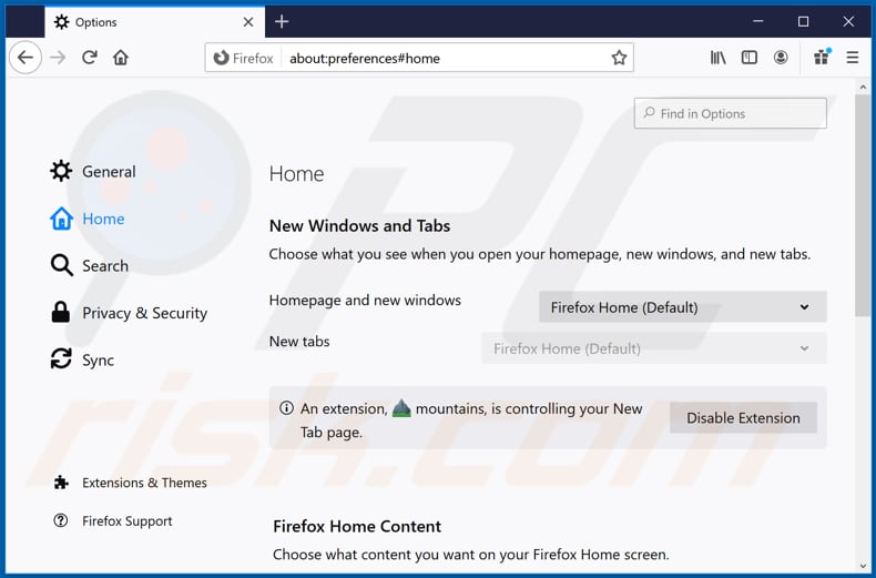 Removing mountainsext.store from Mozilla Firefox homepage
