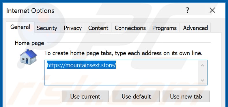 Removing mountainsext.store from Internet Explorer homepage