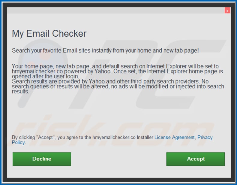 Official My Email Checker browser hijacker installation setup
