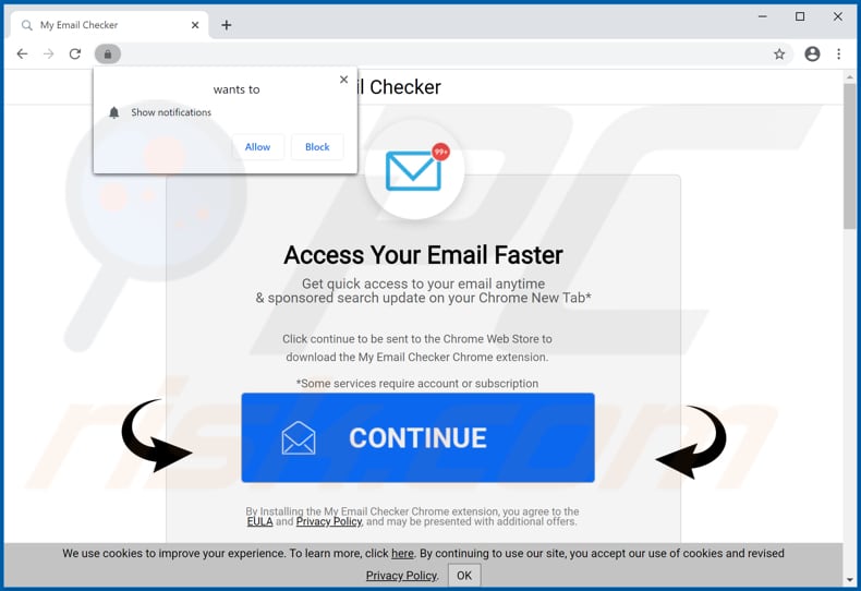Website used to promote My Email Checker browser hijacker