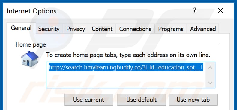 Removing hp.hmylearningbuddy.co from Internet Explorer homepage