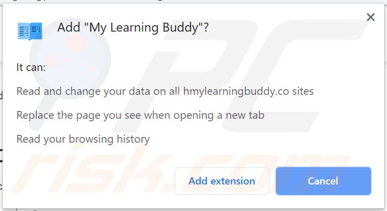 browser notifies that My Learning Buddy can read and change various data