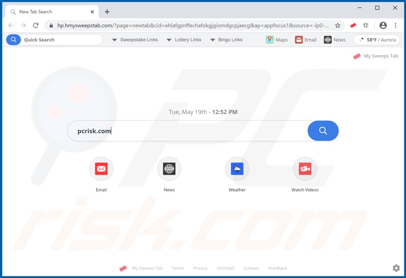 hmysweepstab.com browser hijacker